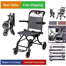 Portable Wheelchair,Lightweight Foldable Transport Chair with Handbrake for A...