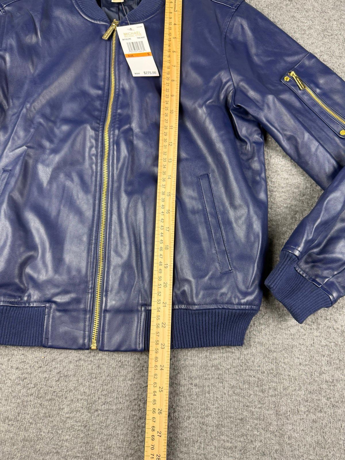 NWT Michael Kors True Navy Blue Leather Bomber Jacket Women's Size Small Zip thumbnail 8