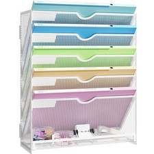 Hanging Wall File Organizer Mesh 6 Tier Mounted Mail Paper Folder Holder White
