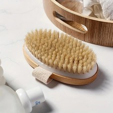 Wood Bath Brush Natural Bristle Body Scrubber Handheld Exfoliating Shower Brush