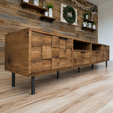 79" Mid Century Modern TV Stand Low Profile Media Console Textured Front Cabinet