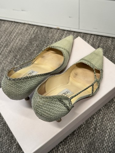 Pre-owned Jimmy Choo Snake Leather Green heels 36.5 - Picture 3 of 5