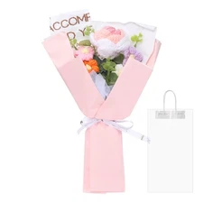 Crochet Flowers Bouquet Handmade Knitted Bouquet Rose Gradient Powder