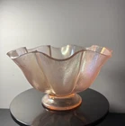 Vintage Fenton Velva Rose Melon Rib Stretch Carnival Glass Bowl UV Glow AS IS
