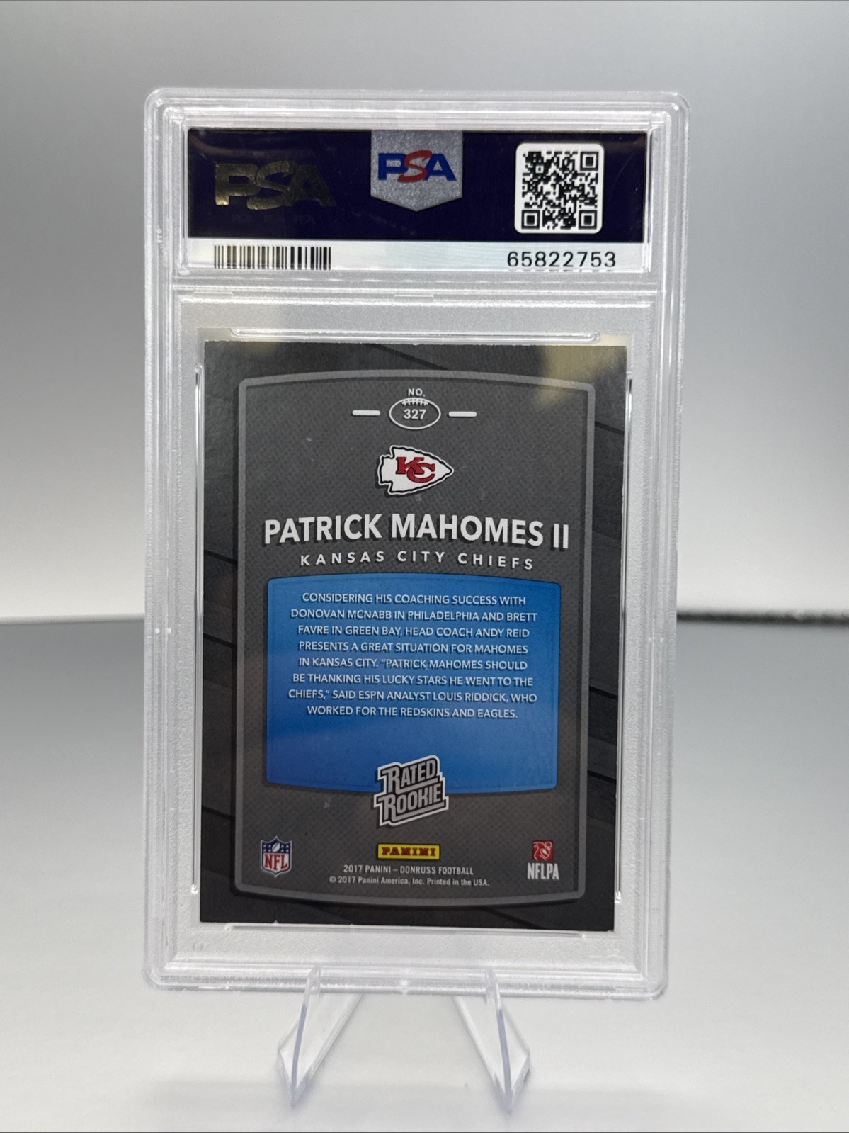 2017 Panini Donruss - Rated Rookie Patrick Mahomes II #327 (RC) view 2