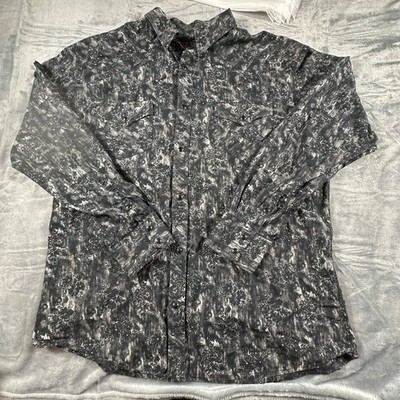 Rock and Roll Denim Western Shirt Men's XL Black White Floral Pearl Snap