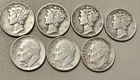 Lot of 7 Silver Dimes - Mercury and Roosevelt Dimes - Free Ship