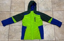Lands End Boys Youth Medium 10-12 Coat Jacket, Blue Liner, Hood, Green  Blue