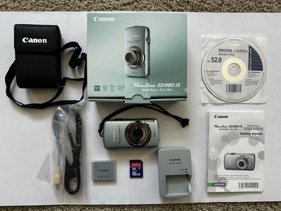 Canon SD980 IS Digital ELPH 12.1MP Camera Bundle w/ Battery+Card+Box Works Great