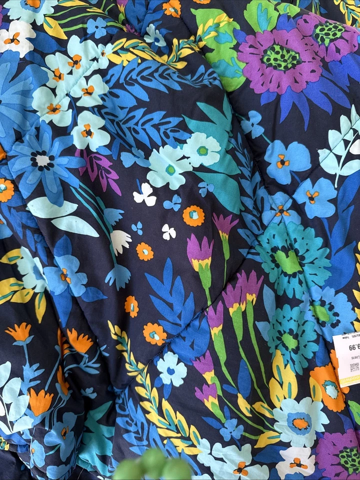 Vera Bradley Midnight Blues Queen Floral Comforter Blue Orange Green Reversible - Image 3 of 4