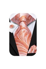 Mens 70 inches Tie Set Extra Long Necktie With Cufflinks Handkerchief Orange