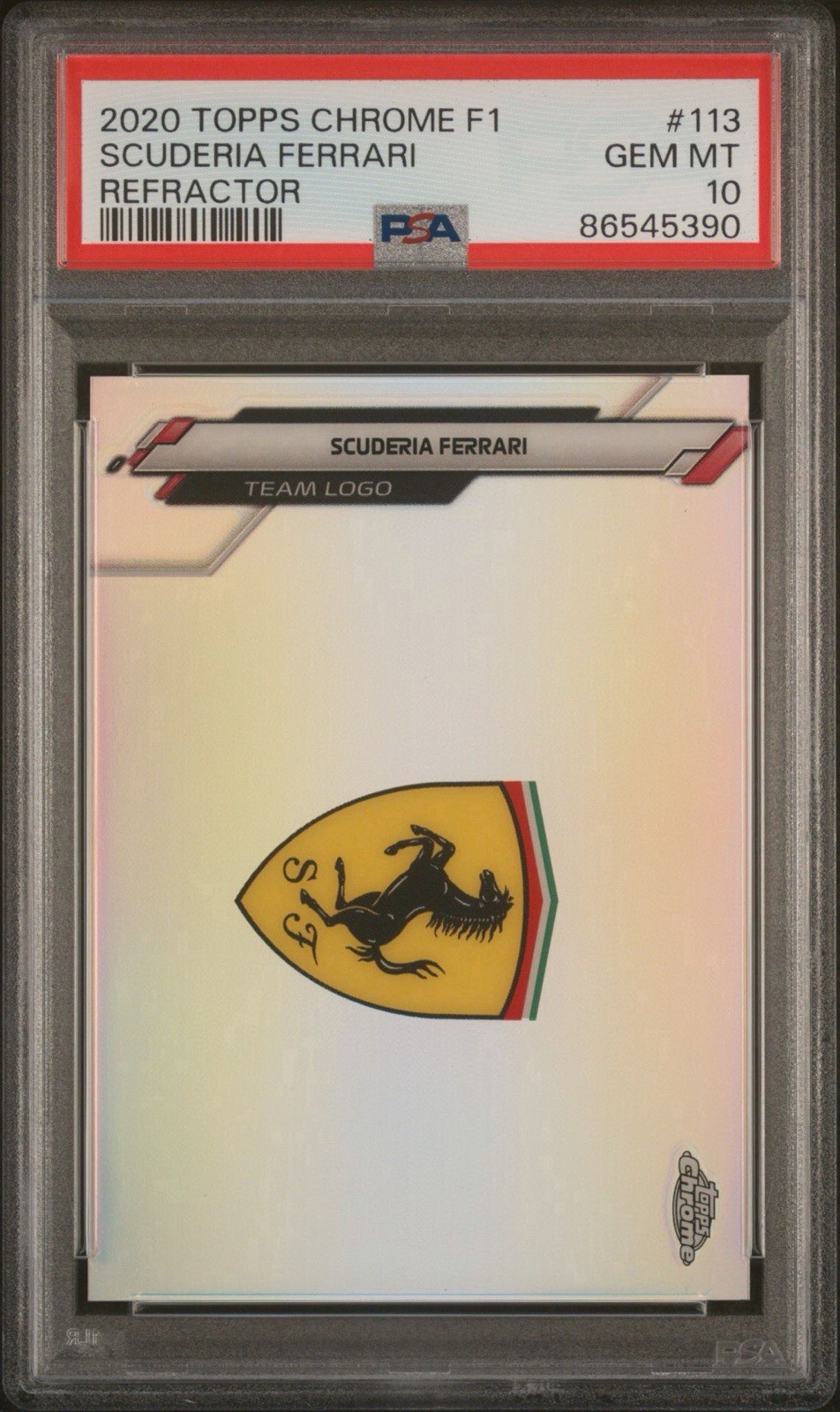 Topps 2020 Chrome Formula 1 Team Logos Scuderia Ferrari #113 Refractor PSA 10