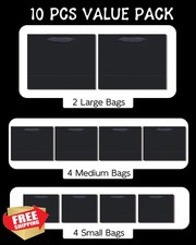 qiqee 10 Gift Bags Ribbon Handles Assorted Sizes Grey Tissue Paper