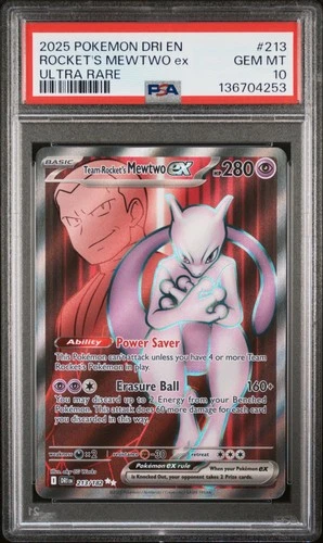 Pokemon Destined Rivals Team Rocket's Mewtwo ex Ultra Rare PSA 10 Gem Mint #213