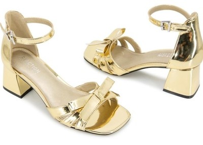 NEW Kenneth Cole Womens Size 9 Chrome Gold Nissy Block Heel Sandals Shoes Bow