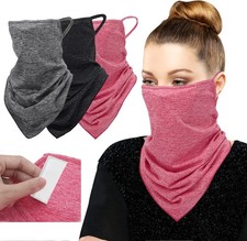 MoKo Scarf Mask Bandana with Ear Loops 3 Pack, Neck Gaiter Magenta/Black/Gray