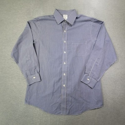Brooks Brothers Shirt Mens 16.5 33 Blue White Check Regent Supima Button Up