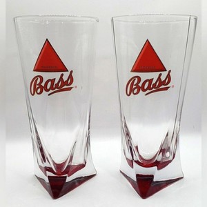 Two Bass Ale Vintage Red Triangle Bottom Bar Glasses