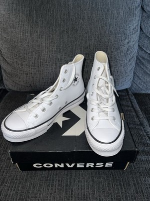 Converse White Leather High Top Kids/Womens Casual Sneakers with Logo Accents
