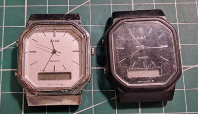 Vintage 2 Stück (1998) Alba by Seiko V041-5000 DIGI-ANA Quartz Japan *Ersatzteile*
