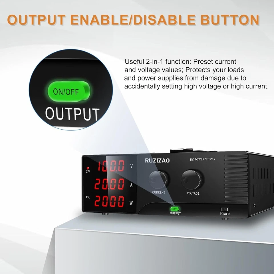 RUZIZAO Bench Power Supply Variable 100V 20A 2000W High Power DC - Image 3 of 4