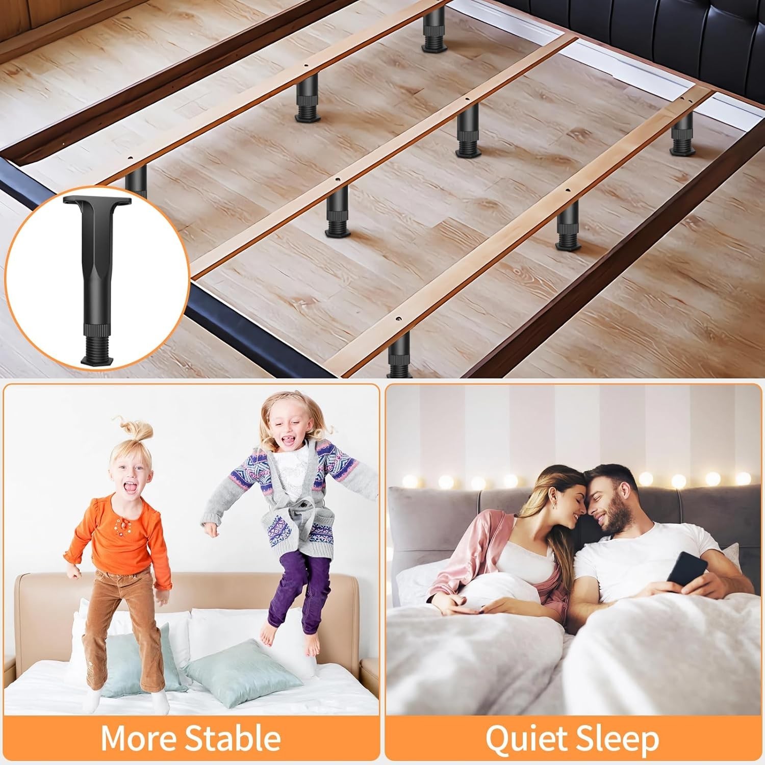 1/8 PCS Adjustable Bed Support Legs Frame Support Legs for King Queen Bed Slats