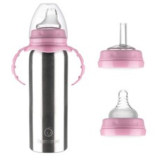 3In1 Stainless Steel Baby Bottle Sippy Straw Cup LeakProof 8 oz Pink