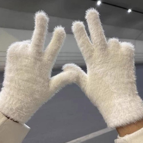 .Mink Velvet Thicken Gloves Fluffy Furry Full Finger Outdoor Gloves Mittens ❁ - Picture 6 of 22