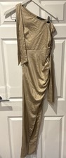Pretty Little Thing Women’s Gold Ruched One Shoulder Maxi Dress Size 6