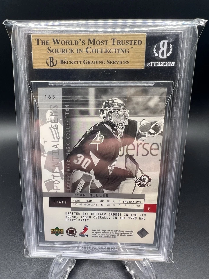 2002-03 UD Mask Collection POTENTIAL GEMS RYAN MILLER RC #165 Rookie /1250 - Image 3 of 3