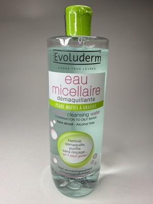Evoluderm Micellar Cleansing Water 500ml Alcohol Free Makeup Remover Face Eyes