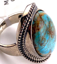 Southwestern Sterling Silver 925 Large Veined Turquoise Ring Size 5 004-180