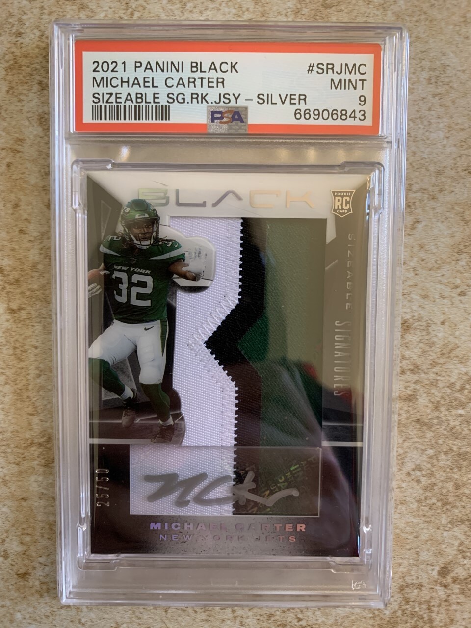 Mac Jones Panini Black Sizeable Signatures Rookie Jersey #SRJMC Silver