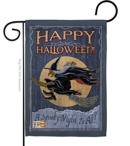Une nuit effrayante à tous Halloween sorcière balai sorts lune jardin maison cour drapeau - Photo 2/13