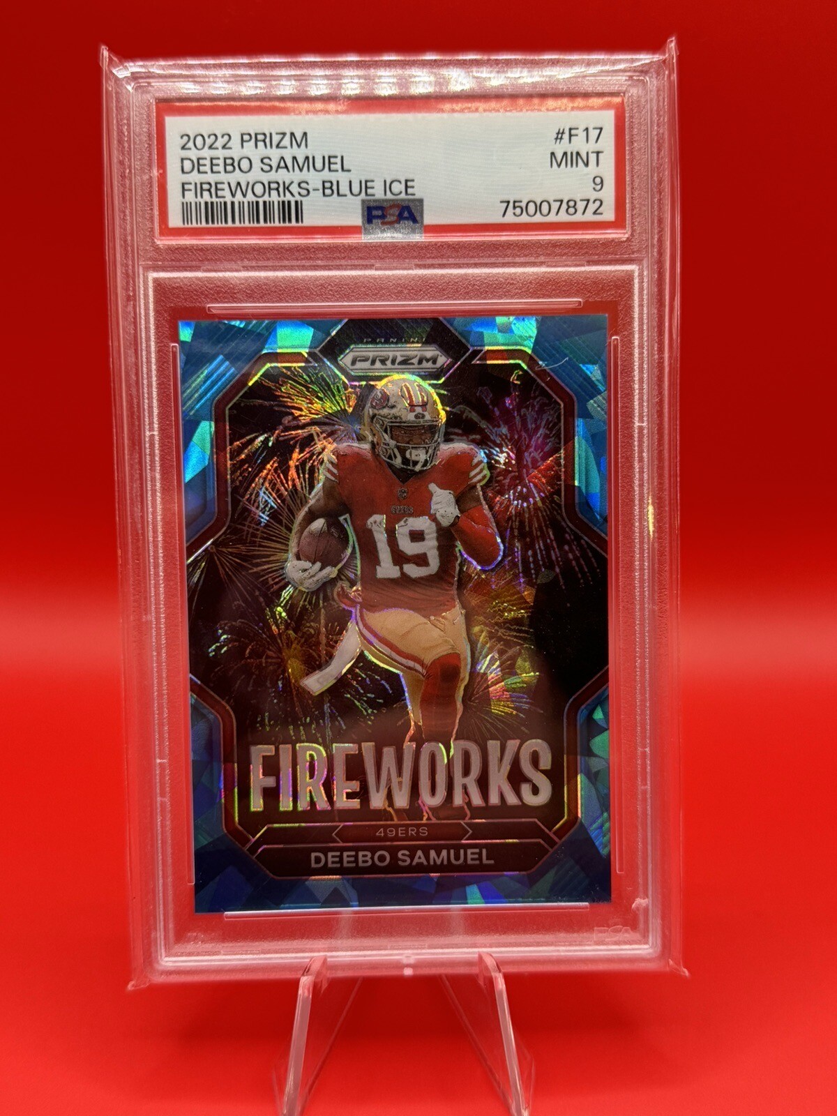Deebo Samuel PSA 9 Mint 2022 Panini Prizm Fireworks Blue Ice /99 Insert 49ers