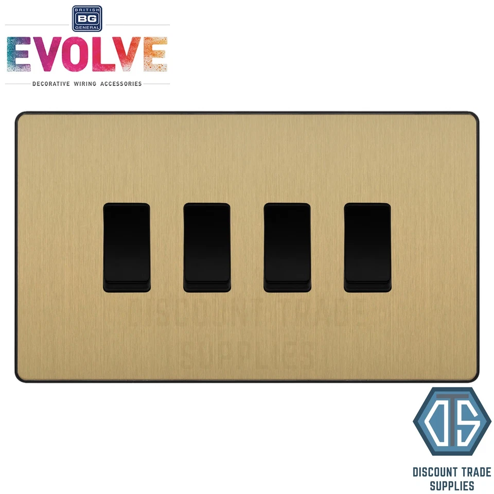 BG Evolve Satinmessing 4 Gang Custom Grid Lichtschalter Doppelformat