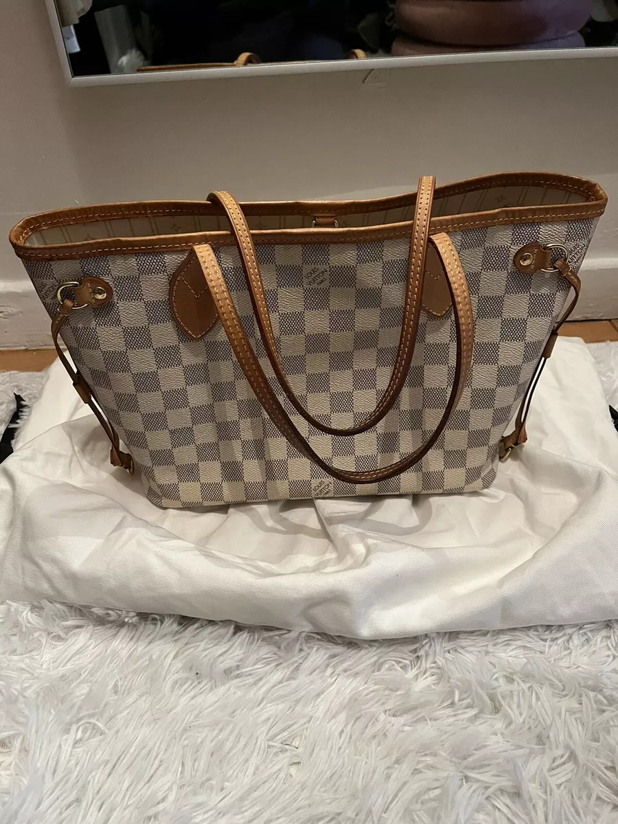 Pre-owned Louis Vuitton Damier Azur Neverfull Pm In White