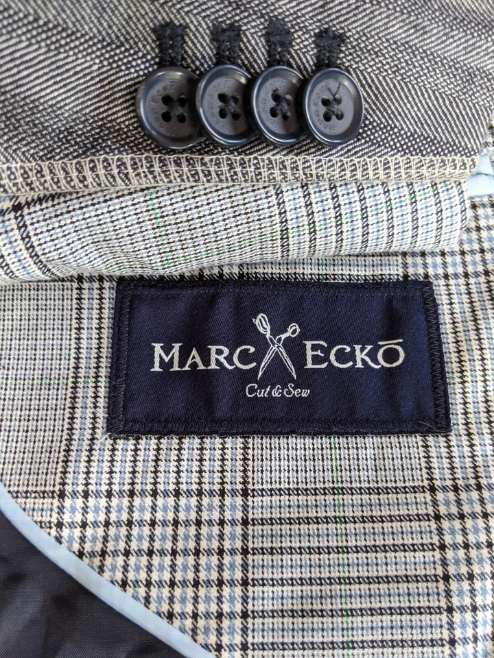 Blazer Chaqueta Deportiva Abrigo XXL 48L Patchwork Azul Negro Rayas Seersucker Algodón Foto 2 de 4