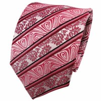 Tigertie Seidenkrawatte Rot Himbeerrot Schwarz Silber Gestreift - Krawatte Seide