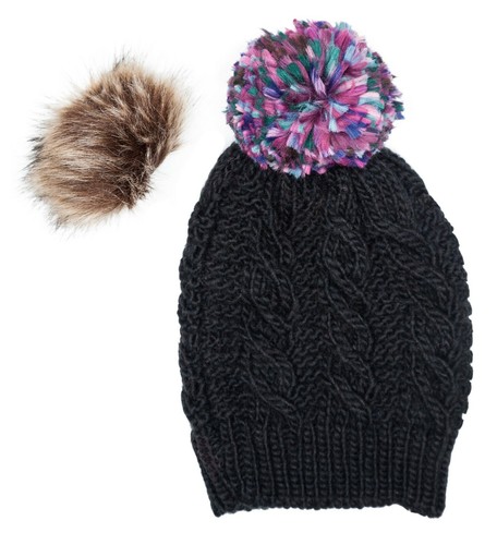 CHANGEABLE POM-POM KNIT BEANIE CAP HAT 