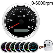 85mm Marine LCD Tachometer Gauge 0-6000RPM Hourmeter 7 Colors LED for Car Boat