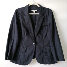 Ann Taylor Loft Womens Navy Blue Long Sleeve Single Breasted Blazer Jacket Sz 10