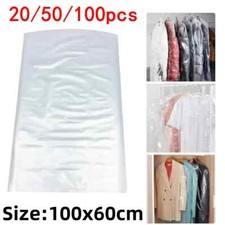 20/50/100Pcs Dry Cleaning Bags Clear Plastic Garment Bags For Hanging Clothes UK
