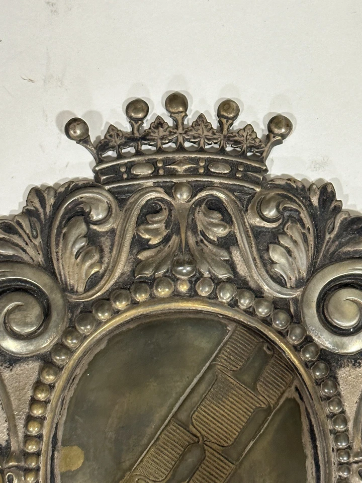 Incredible PAIR Antique English Silver Plated Wall Sconces Crest With Crown - Image 3 of 4