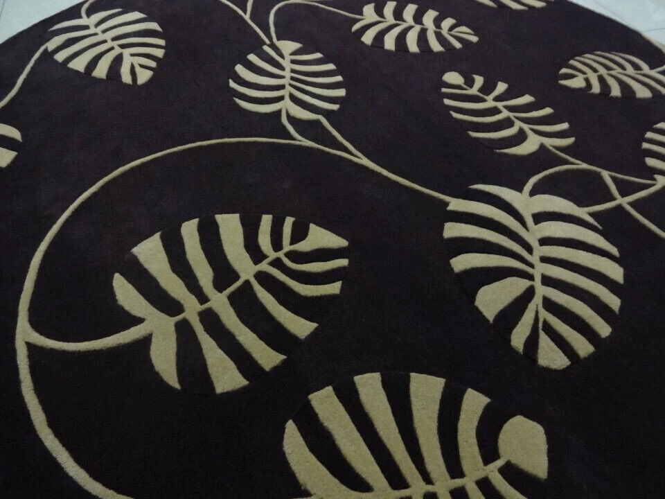 Alfombra de caballero negra moderna redonda gruesa hecha a mano alfombra de lana acolchada alfombra de lana Foto 4 de 4