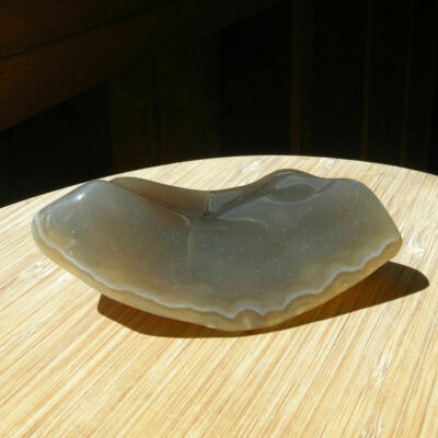 Agate Display Stone Polished Geode Section Light Gray Crystal Curved Rock Slice