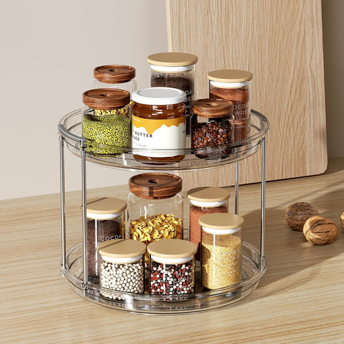 2 Tier Lazy Susan Turntable Organizer 9.25'' Rotating Spice Rack Organization