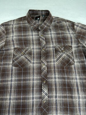 j ferrar short sleeve dress shirt J. Ferrar Purple White Plaid Short Sleeve Button Down Shirt Mens M Slim Fit