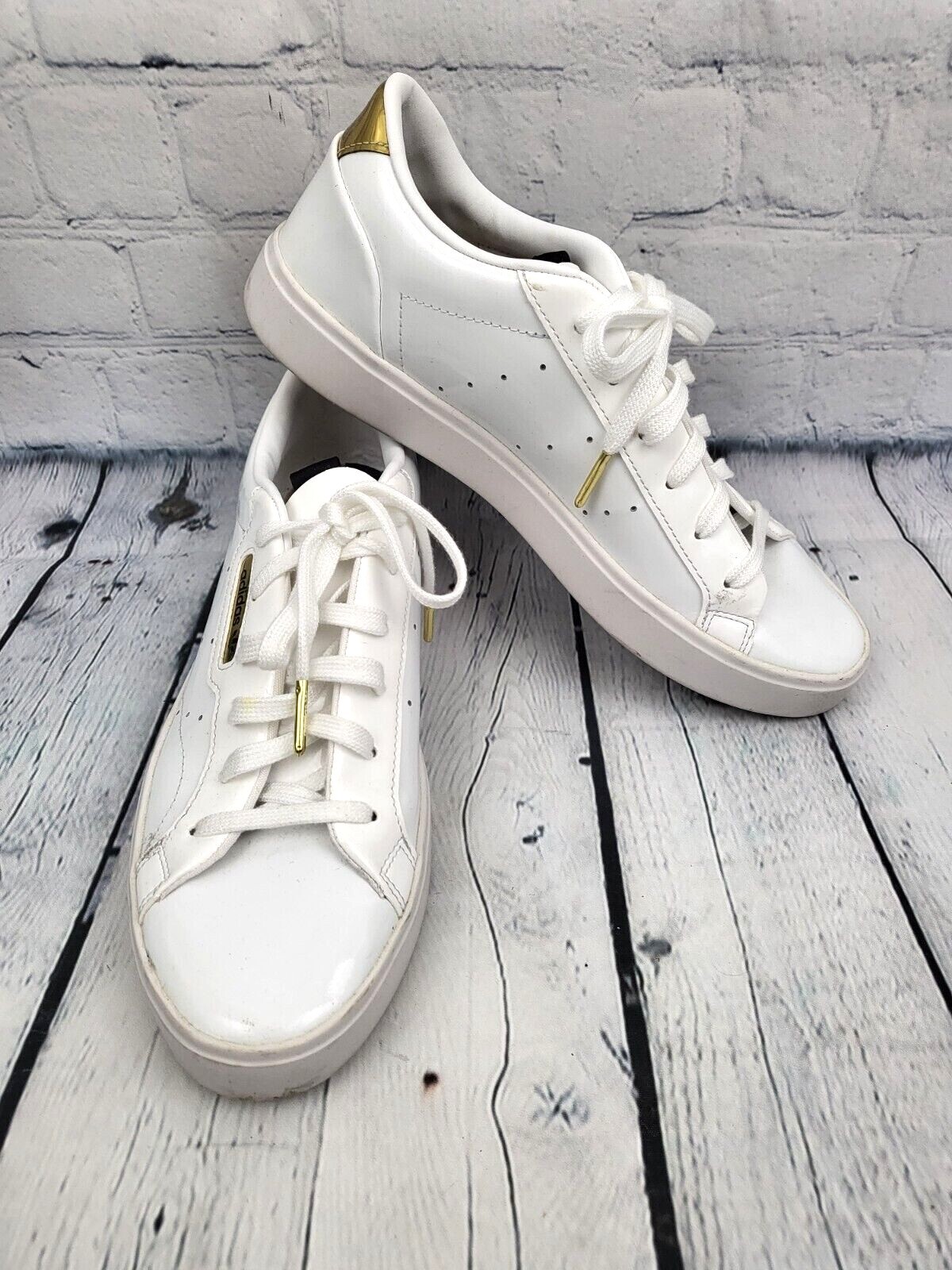 Adidas Womens Sleek FV3395 White Leather Lace Up Low Top Sneaker Shoes Size  8.5 | eBay
