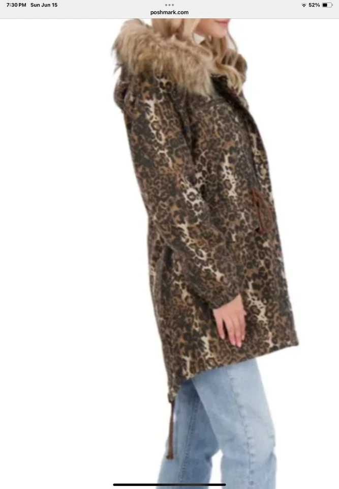 Chaqueta de cintura ceñida Lucky Brand Leopardo Anorak con ribete de piel sintética talla M NUEVA CON ETIQUETAS $149R Foto 2 de 4